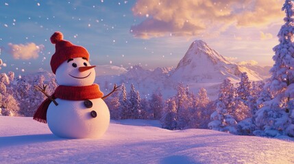 Obraz premium Winter begins, snow mountain, snowman