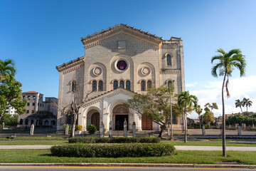 Obraz premium Facade of the Jesus de Miramar church located in a residential neighborhood in the city of Havana. Cuba.