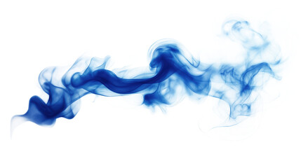 Blue smoke trail digital illustration in modern design style. Smoke composed of small circular dots forming continuous line, creating motion effect. Background gray, contrasting with blue smoke.