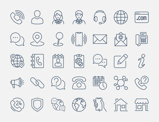 Contact line icon set for card, print, website etc.