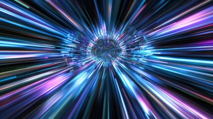 Abstract Blue and Purple Light Streaks Tunnel Background