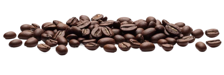Close-up of dark brown coffee beans in pile. Beans are scattered, some overlap, others stand alone. Rich, earthy tones dominate image. Light gray background provides neutral backdrop for coffee beans. © Viktor