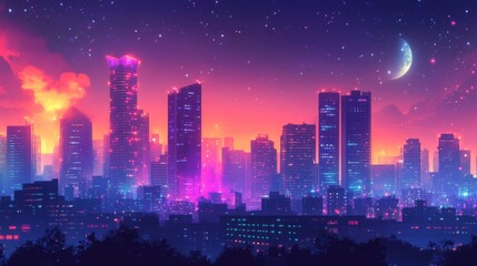 Fototapeta premium Jakarta skyline with tall buildings and vibrant city lights at night
