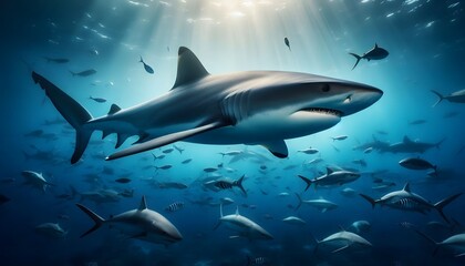 Fototapeta premium Oceanic Whitetip Shark swimming in water isolated on water background 3