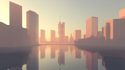 Obraz premium Skyline of Frankfurt with financial district skyscrapers and river reflections