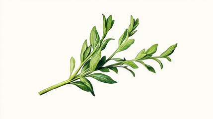 Fototapeta premium Close-up white background image featuring a leafy plant with a central green stem protruding