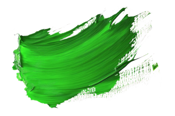 Vibrant abstract art piece with bold green brush stroke. Central element on isolated background surrounded by network of smaller brush strokes. Brush strokes vary in size, direction creating movement,