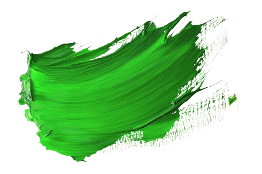 Vibrant abstract art piece with bold green brush stroke. Central element on isolated background surrounded by network of smaller brush strokes. Brush strokes vary in size, direction creating movement,