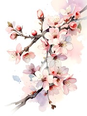 Fototapeta premium Watercolor Cherry Blossom Sakura Flower Tree Plant