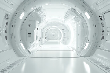 Technological white tunnel stage with abstract space