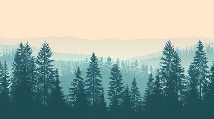 Obraz premium Pine trees silhouettes. Evergreen coniferous forest silhouette, nature spruce tree park view vector illustration. 