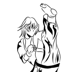 handdraw of a karate kicking 