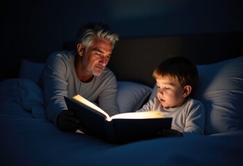 Fototapeta premium Cozy Reading Time Between Grandparent and Child