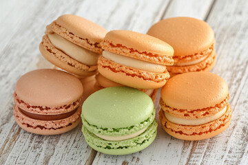 Obraz premium Elegant Macaron Dessert Collection for Culinary Art, Food Photography, and Celebration-Themed Design Projects – Ideal for Bakeries, Cafés, and Gourmet Marketing