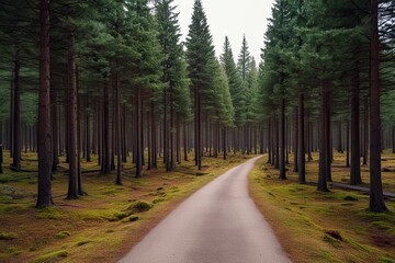 Obraz premium Serene Isolated Fir Forest Pathway Landscape