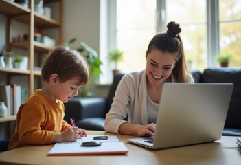 Parent and Child Engaged in Home Learning Activity