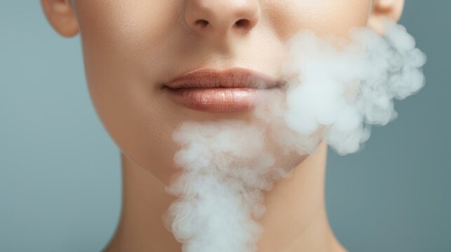 A stunning woman enjoys the rejuvenating effects of ozone therapy while relaxing with a facial steamer in a chic salon.