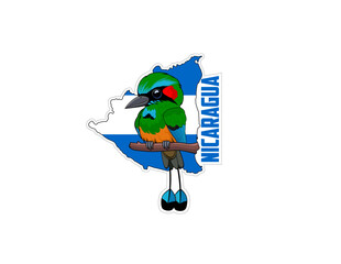 Vector sticker with turquoise-browed motmot and the Nicaragua map