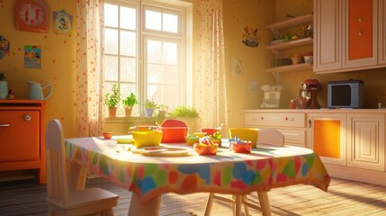 Bright and Cheerful Kitchen with Colorful Table Setting