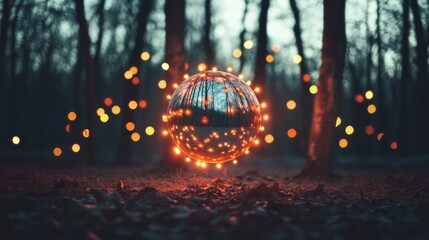 Magical Floating Sphere with Lights in Forest Scene