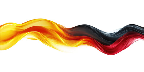 Abstract design with diagonal line in yellow, blue, red, black colors. Dynamic, curved lines create motion, movement. Vibrant, colorful, smooth, swirling shapes. German flag-inspired, national,