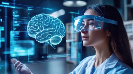 Scientist Analyzing Data with Augmented Reality Glasses