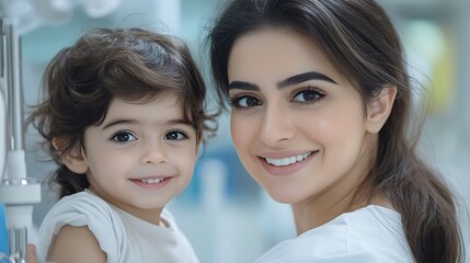 With a reassuring smile, a female doctor tenderly vaccinates a young patient in a cozy clinic room, providing a safe and reassuring environment for the child.