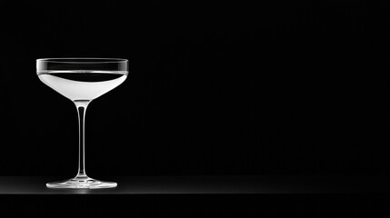   A monochromatic picture of a drink in a glass filled with liquid against a dark background