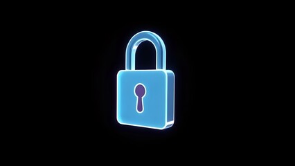 Holographic Padlock Icon on Dark Background