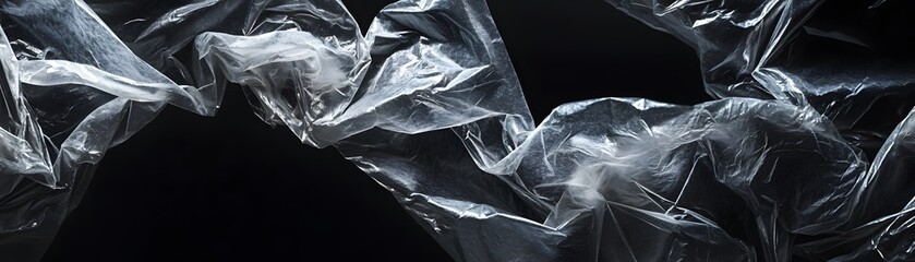 Abstract Wrinkled Plastic Sheet on a Black Background