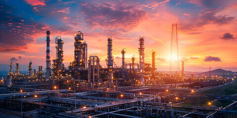 oil refinery at night