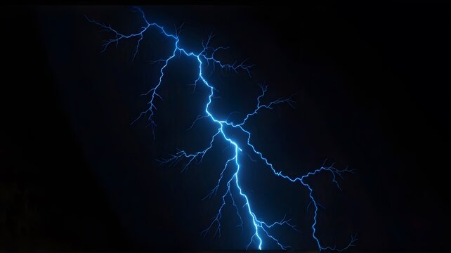 Electric blue lightning bolt overlay the dark background, representing energy, power, and natural force.