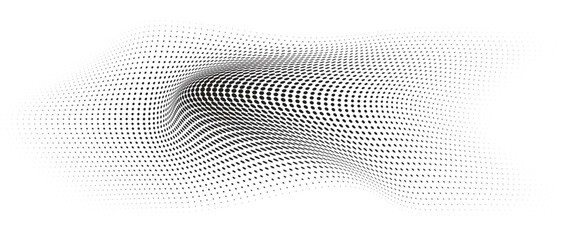 Flowing Wave Dot Halftone Pattern: Curve Gradient Shape on Transparent Background. Suitable for AI, Tech, Network, Digital, Science, and Technology Themes.