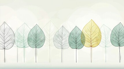 Fototapeta premium A line of trees with diverse-colored foliage on top of each tree, opposite side