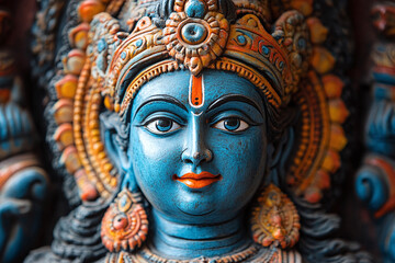 Fototapeta premium a clay idol of Goddess Durga with vibrant colors.