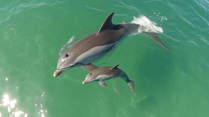 Fototapeta premium Playful Dolphins Swimming in Clear Blue Water