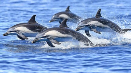 Obraz premium Dolphins Leaping in Clear Blue Ocean Waters