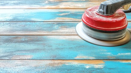 Obraz premium Electric Sander on Wooden Surface with Blue Finish