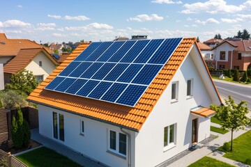 Fototapeta premium Modern House with Solar Panels on Rooftop