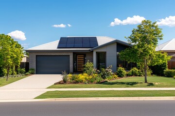 Fototapeta premium Modern House with Solar Panels on Rooftop