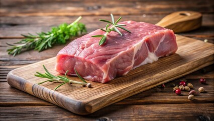 Piece of pork fillet on a wooden cutting board , pork, fillet, meat, cooking, raw, fresh, food, ingredient, preparation