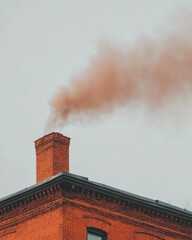 Smoke Rising from Chimney of an Old Industrial Building