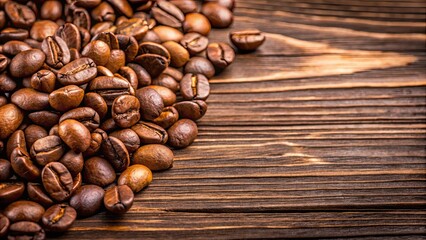 Close up of coffee beans on a wooden table, aroma, caffeine, roasted, espresso, beverage, agriculture, organic, brown, seed