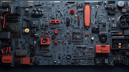 Fototapeta premium Diverse Tools and Accessories on Dark Background