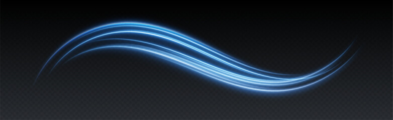 Glowing blue light swirl with smooth, flowing curves. Light effect in motion concept. Vector illustration.