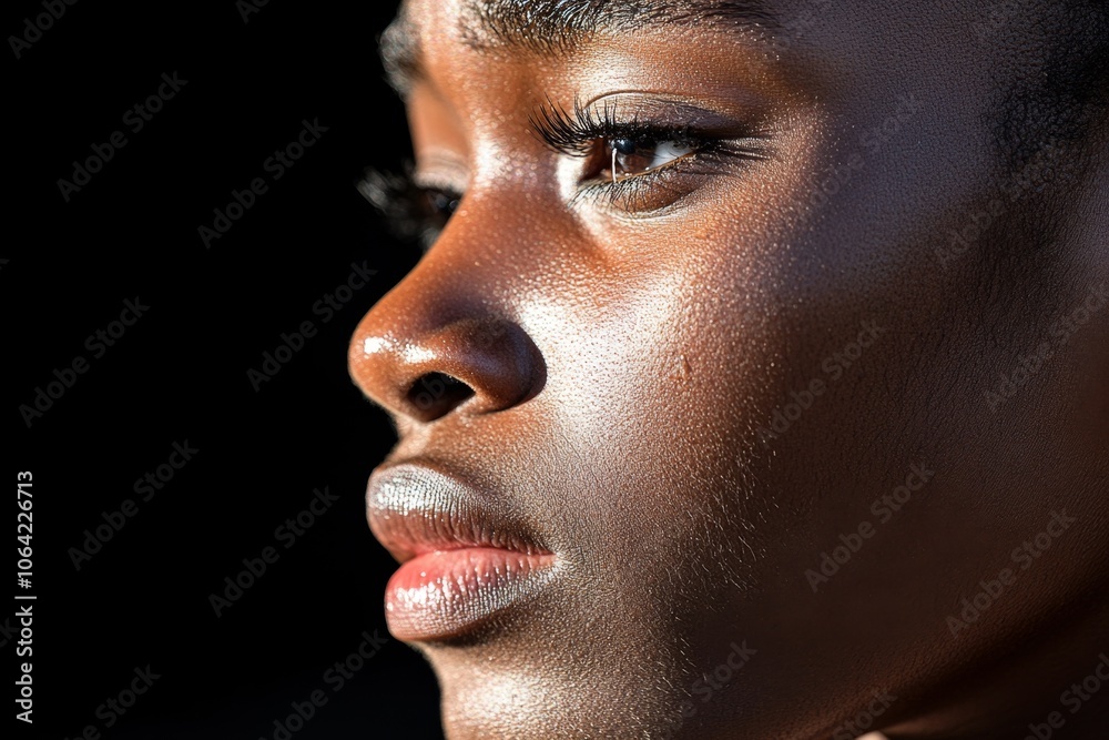Poster a close-up of a personâ€™s face in shadows, a single tear running down their cheek as they make a di