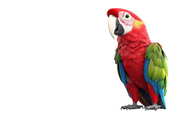 Obraz premium Red and green macaw parrot bird standing isolated transparent background on transparent background