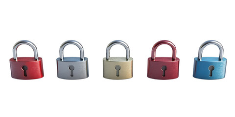 Colorful Padlocks Security Concept Isolated on Black  on transparent background