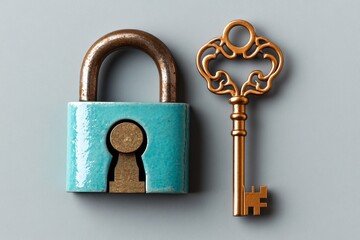 Minimal depiction of a key lying next to a lock, representing the simplicity and potential of escape