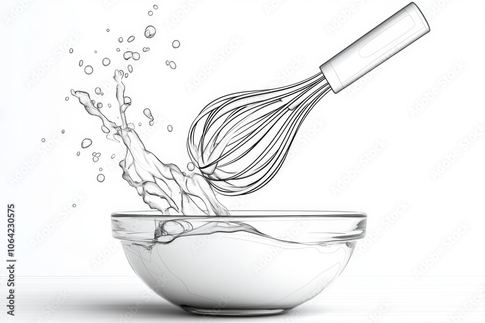 Poster Minimalist outline of a whisk mixing in a bowl, with simple, flowing lines to represent the smooth motion of blending